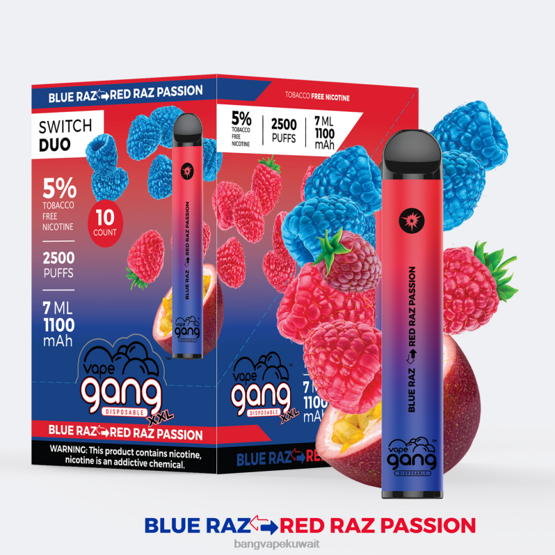 Bang Vape Kuwait - Vape Gang Switch Duo 2 نكهات (صندوق 10) الراز الأزرق - شغف الراز الأحمر L0B4L41
