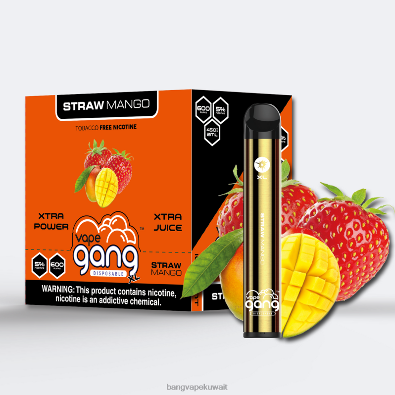 Bang Vape Puffs - Vape Gang XL vapes المتاح 600 نفخة (علبة من 10) مانجو القش L0B4L66